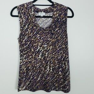 Tahari animal print tank with draped neck H12